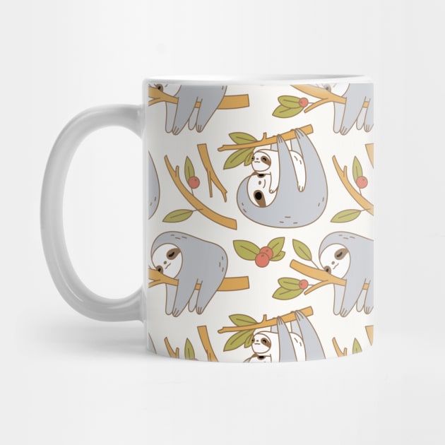 Mom and Baby Sloth Pattern in Ivory by Noristudio